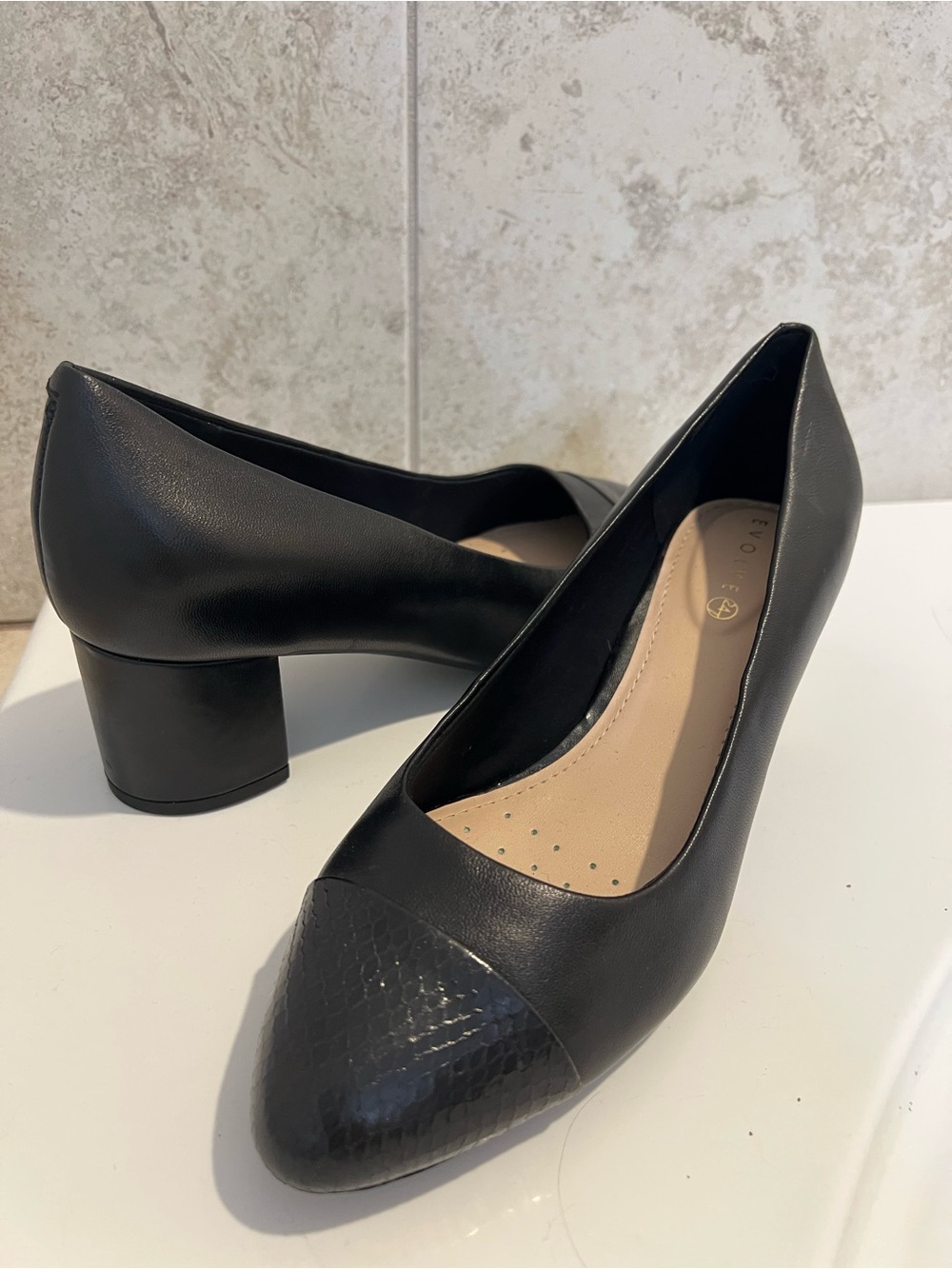 Easy Spirit Black Rainy Pumps Block Heel (Wide Width)